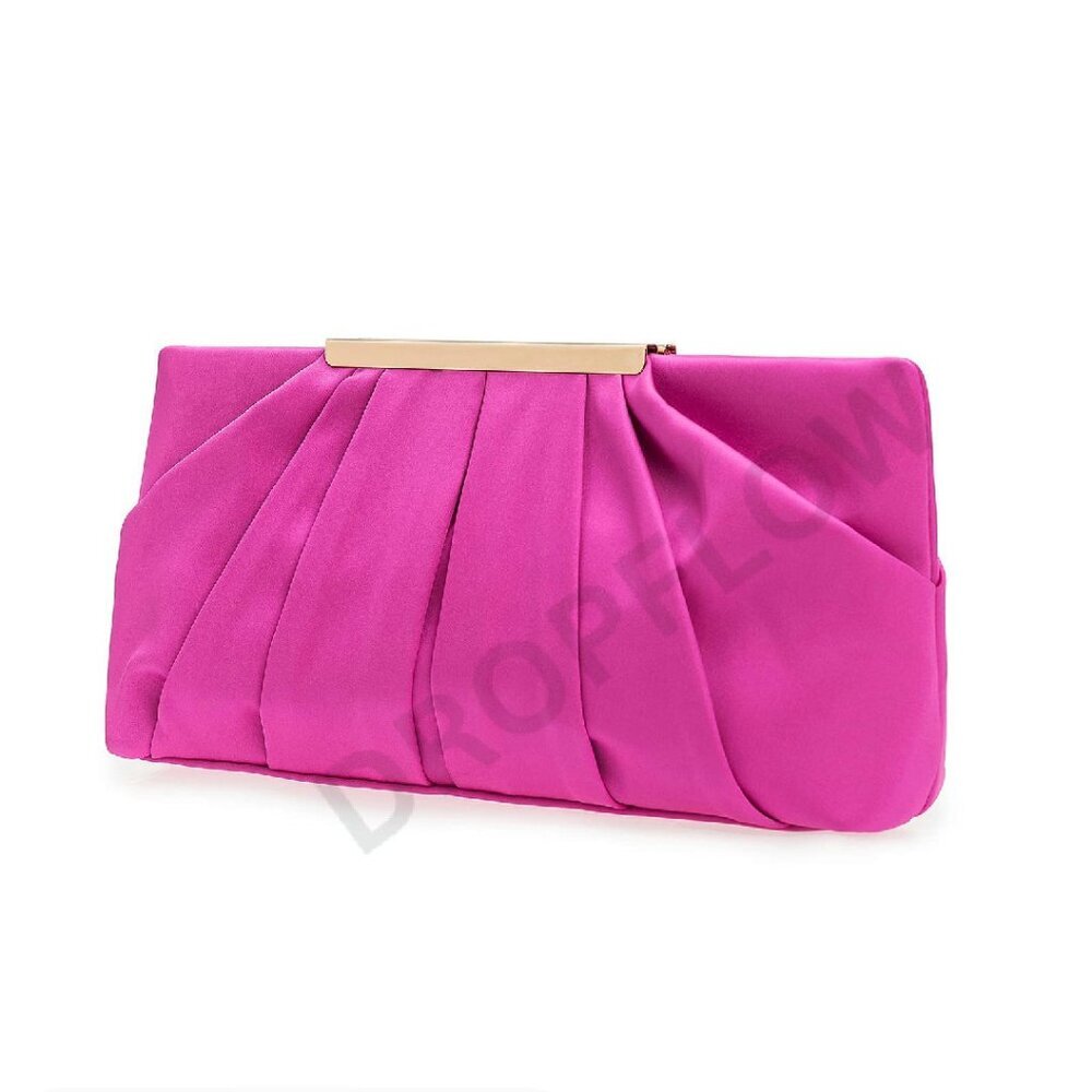Elegant Pleated Satin Clutch Evening Bag Formal Handbag Classy Purse